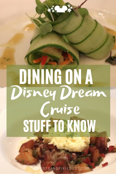 Thinking of taking a Disney Cruise? If traveling on the Disney Dream Cruise Ship here are the dining options you have on board and our ratings for each one! #disneydream #disneycruise #disneydining #disneyrestaurants #polkadotpixies Disney Cruise Dream Ship, Disney Cruise Food, Disney Dream Ship, Disney Dream Cruise Ship, Cruise Disney, Disney Cruises, Ship Travel, Disney Dream Cruise, Cruise Food