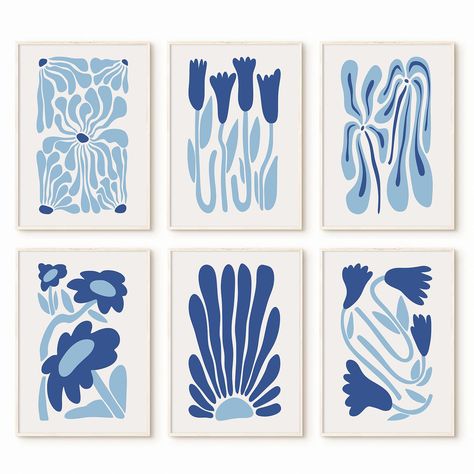 Paintings For Bathroom, Aesthetic Matisse, Preppy Pictures, Blue Room Decor, Wall Decor Aesthetic, Art Picasso, Dorm Wall Art, Dorm Art, Blue Artwork