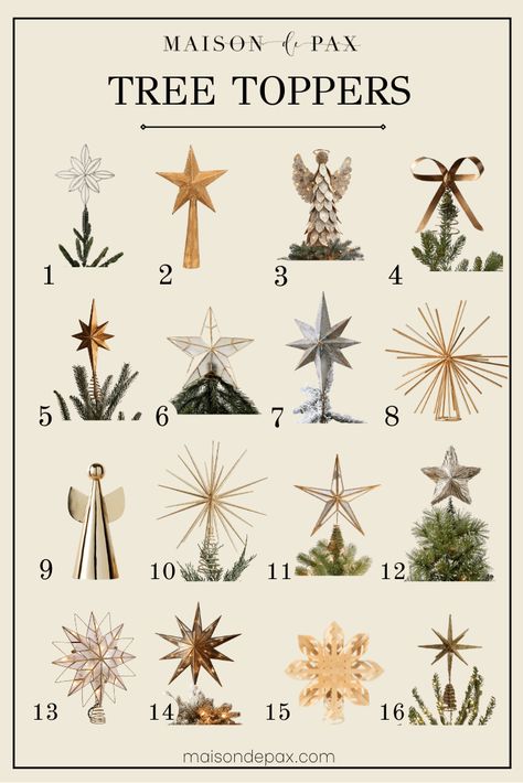 Wondering what Christmas decorations are needed? Find out the best essential holiday decor to allow you to mix and match for years and years. #christmasdecor #holidaydecor Natal, Scandinavian Christmas Tree Topper, Diy Topper For Christmas Tree, Best Tree Toppers Christmas, Modern Christmas Tree Topper, Christmas Tree Toppers 2023, Diy Christmas Tree Topper Ideas, Diy Christmas Topper, Modern Tree Topper