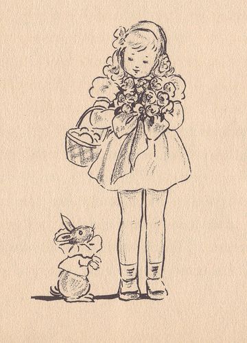 Easter posy ill by Marjorie Flack “Scamper” by Anna Roosevelt Dall, 1934. Illustrations by Marjorie Flack. قلادات متدلية, Easter Drawings, 얼굴 드로잉, Výtvarné Reference, 인물 드로잉, Vintage Drawing, Mia 3, Art Diary, Funny Illustration