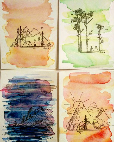 Croquis, Postcard Art Ideas, Postcard Drawing, Postcard Watercolor, Ideas To Draw, Art Ideas For Kids, Postcard Ideas, Watercolor Postcard, Watercolour Inspiration