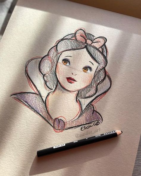 Disney Simple Drawings, Drawing Ideas Disney Princesses Sketch, Snow White Drawing Sketches, Easy Disney Drawings Simple, Disney Princess All Together, Cool Disney Drawings, Disney Drawings Princess, Cute Drawings Disney, Disney All Princess