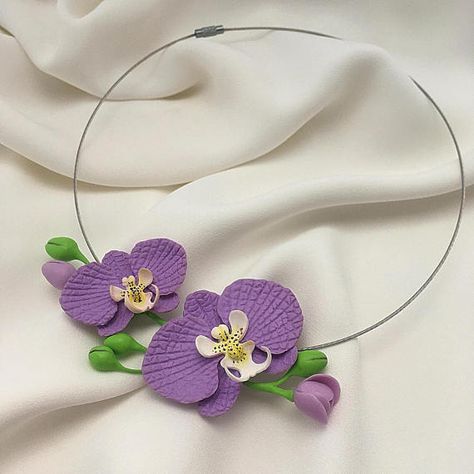 Fimo, Polymer Clay Flower Necklace, Purple Polymer Clay, Prom Necklace, Orchid Necklace, Face Flower, Prom Necklaces, Necklace Polymer Clay, Perfect Gift For Girlfriend