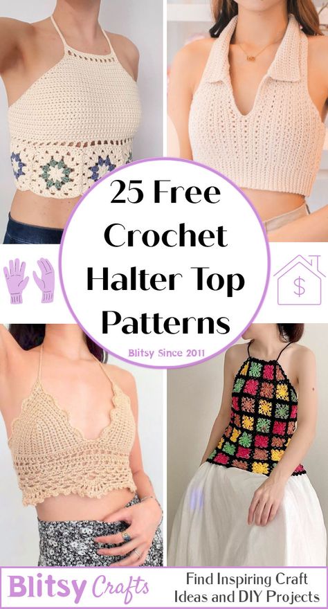 Easy Crochet Halter Top, Crochet Halter Tops Free, Halter Top Pattern Free, Crochet Halter Top Pattern Free, Crochet Crop Top Pattern Free, Crochet Tank Top Free, Diy Crochet Top, Crochet Bra Top, Top A Crochet