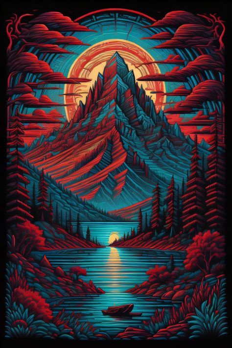 a painting of a mountain with a lake in the foreground, in the style dan mumford artwork, painting by dan mumford, by Dan Mumford, in the art style of dan mumford, dan mumford and alex grey style, ( ( ( ( ( dan mumford ) ) ) ) ), dan mumford. maya render, inspired by Dan Mumford, dan mumford. concept art, dan mumford paint Concept Art, Dan Mumford, Alex Grey, Grey Style, Grey Fashion, Artwork Painting, Art Wallpaper, Art Style, Beautiful Art