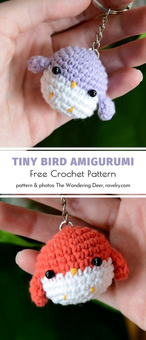 These charming balls of cuteness look a bit like Pokeballs, right? They will be great as gifts not only for Pokemon fans though! Who wouldn't love to get a keychain like that handmade with love? We all certainly would!  #amigurumi #freecrochetpattern #tinyamigurumi Crochet Bird Patterns Free Amigurumi, Crochet Blanket Diy, Crochet Bird, Crochet Bird Patterns, Crochet Keychain Pattern, Crochet Birds, Pola Amigurumi, Crochet Animals Free Patterns, Tiny Bird