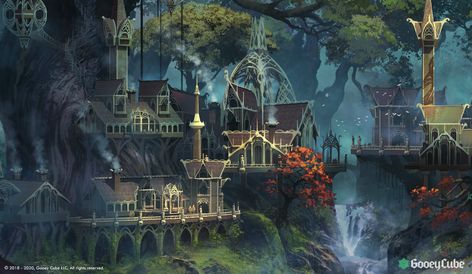 ArtStation - Elven city in forest, Ferdinand Ladera Forest City Concept Art, Elven Tree, Elf City, Elven City, Fantasy Artwork Landscape, Canyon City, Fantasy Town, Forest Elf, Dragon City