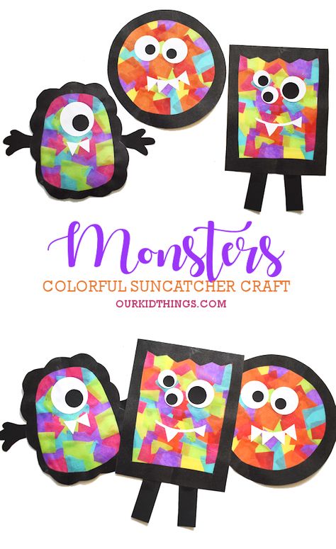 Monster Suncatcher Craft Halloween Crafts, For Kids, Quick Easy Crafts, Suncatcher Craft, Witch Hat, Paper Projects, Diy Project, Quick Easy, Easy Crafts