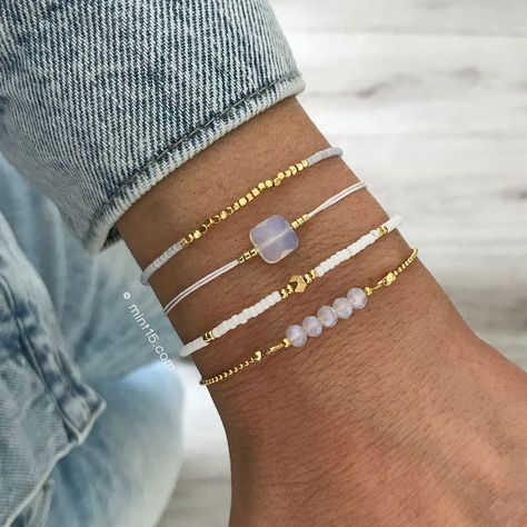 Mint15 is a jewelry brand from the Netherlands with handmade jewelry: bracelets, necklaces, earrings and anklets. High quality and plating. White Opal Bracelet, Wrist Accessories, Chic Bracelet, Chic Gifts, Opal Bracelet, Blue Bracelet, Silver Rose Gold, Cute Jewelry, Bracelet Designs