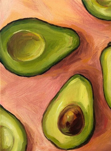 Avocado Art Paintings, Gouche Food Painting, Avocado Acrylic Painting, Avocado Oil Painting, Painting On Board, Simple Objects To Paint, Simple Oil Painting Ideas Inspiration, Acrylic Minimalist Painting, Guache Painting Ideas Simple