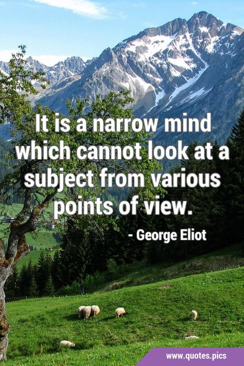 It is a narrow mind which cannot look at a subject from various points of view. #Mind #Perspective Seeker Quotes, Glory Quotes, Wise Quotes About Life, Narrow Minded, Human Faces, Perspective Quotes, Points Of View, George Eliot, View Quotes