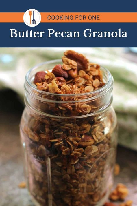 Indulge in our Butter Pecan Granola, a small batch granola recipe mixing nutty pecans with buttery flavors. Ideal for yogurt, snacks, or ice cream topping. | One Dish Kitchen Butter Pecan Granola Recipe, Small Batch Granola, Pecan Granola Recipe, Pecan Granola, Yogurt Snacks, One Dish Kitchen, Cinnamon Almonds, Granola Recipe, Special Desserts