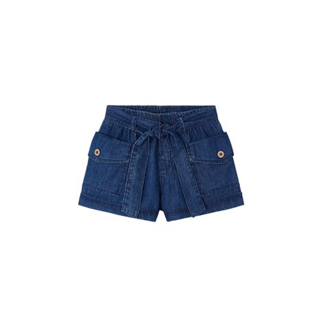 Effortlessly chic and comfortable, these Denim Blue Paperbag Shorts are perfect for any girl. Made from a lightweight blend of cotton and lyocell, they feature convenient button pockets and a stylish self-tie belt. With an elastic waistband, these shorts are easy to pull on and add a touch of casual elegance to any outfit. Ready for a fun, carefree day out in the sun! Neutral Accessories, Paperbag Shorts, Outerwear Outfit, Expecting Parents, Go Blue, Blush And Gold, Linen Shorts, Newborn Girl, Casual Elegance