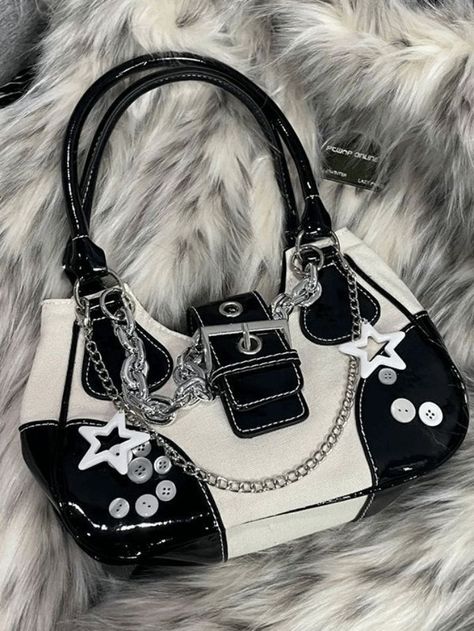 2023 Buy Star Chain Embellish Patchwork Buckled Shoulder Bag under US$29 in Bags Online Store. Free Shipping with US$69+. Check reviews and buy it today. Style: Casual/Street/Vintage/Y2K/Sweet/Punk/Hip Pop Material: Canvas, Pu Leather Usage: Shoulder Bag #y2k #retro #aesthetic #backtoschool #backtoschooloutfits #firstdayofschooloutfit #streetstyle #outfits #ootd #trendyoutfits #fashionista #casualoutfits #star Gothic Handbag, Tas Vintage, Y2k Bag, Goth Y2k, Gothic Bag, White Goth, Gothic Grunge, Fashion Star, Tas Fashion