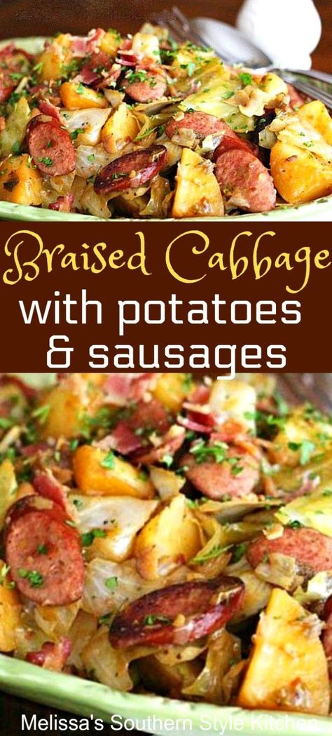 Cabbage With Potatoes, Cabbage And Smoked Sausage, Smoked Sausages, Kielbasa And Cabbage, Smoked Sausage Recipes, Cabbage And Potatoes, Kielbasa Recipes, Cabbage And Sausage, Braised Cabbage