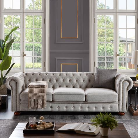 Velvet tufted sofa