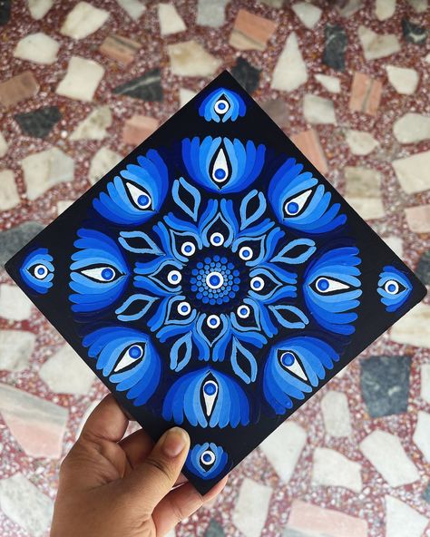 Day 25 : Dot Mandala : Beginners to Advance ✨ This is a Evil eye Dot Mandala on Square MDF 🧿 ✨ This can be used as wall decor & home decor!! DM to buy or to get a customised piece. [Dot Mandala, Mandala, mirror mandala, home decor, wall decor, dot, coasters, Canvas , glass, candle , Evil eye] #dotmandala #ilovesharingmandala #mandala #mandalafeaturingpagenew #dotmandalas #mandala #homedecor #trendingreels #artreels #handmade #handpainted #thérapeute #aesthetic #meditation #dot #dotwork #... Evil Eye Dot Mandala, Aesthetic Meditation, Mirror Mandala, Mandala Mirror, Mandala Home Decor, Dot Mandala, Mandala Dots, Mandala Design Art, Mini Canvas