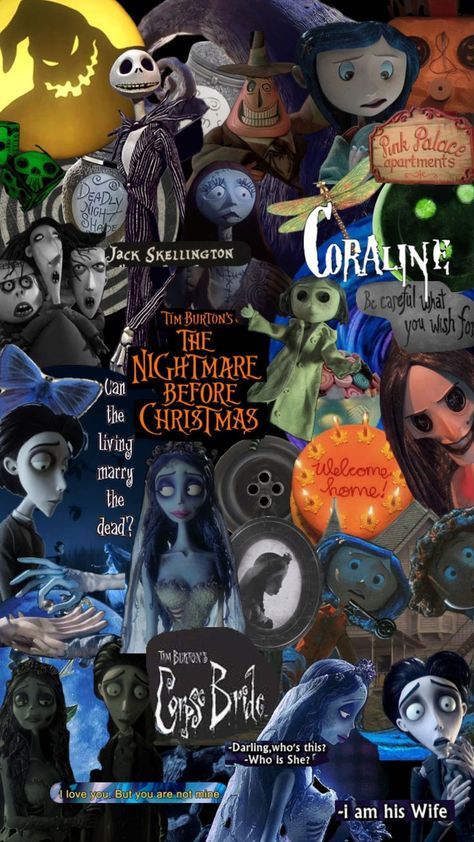 Phone Wallpaper Spooky, Coraline Aesthetic, Halloween Wallpaper Iphone Backgrounds, Tim Burton Characters, Nightmare Before Christmas Wallpaper, Halloween Wallpaper Cute, Halloween Wallpaper Backgrounds, Tim Burton Style, Scary Movie Characters