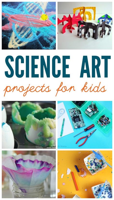 Science art projects for kids. TONS of great ideas here. Art Science Projects, Art And Science Projects, Elementary Science Art Projects, Steam Art Lessons, Steam Art Projects Elementary, Steam For Toddlers, Planet Art Projects For Kids, Science Art Projects For Kids, Steam Art Projects