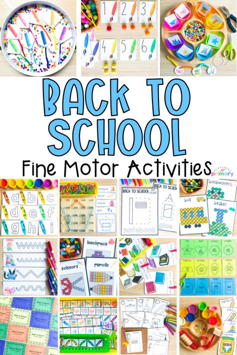 Back to School Fine Motor Activities Back To School Fine Motor, Preschool First Week, Activities For Prek, Toddler Fine Motor Activities, Sensory Activities For Preschoolers, Pre-k Science, Play Stations, Preschool Fine Motor Activities, Toddler Teacher