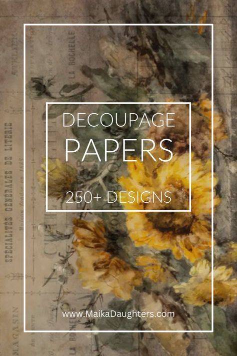 Transform your creative vision into reality with Rochelle rice decoupage paper for furniture and crafting. Featuring a distressed background with a large sunflower bouquet, this artisan paper is the perfect accompaniment to your crafty needs. Get your hands on it and let your unique style shine! This luxurious rice paper is printed in Italy on the best available paper, using eco-friendly inks and manufactured with attention to every detail by printing experts. Flip Furniture Ideas, Sunflower Decoupage, Thrift Flip Furniture, Sunflower Inspiration, Decopage Furniture, Shabby Chic Decoupage, Floral Painted Furniture, Decoupage Paper Free, Botanical Prints Free