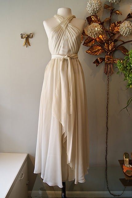 Grecian Goddess Gown from Victoria Royal Ltd. #vintage #fashion Greek Dress Goddesses, Greek Inspired Dress, Greek Goddess Dress, Greek Dress, Grecian Gown, Goddess Outfit, Grecian Dress, Vintage Clothing Store, Goddess Gown