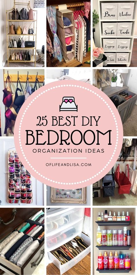 Get your bedroom super organized with these genius decluttering and organizing tips, tricks and hacks. #diy #bedroomdecor #masterbedroom #organization #decor #homedecor #shoes #clothes #ootd #glam #handbags Storage Hacks Bedroom, Small Bedroom Organization, Diy Rangement, Bedroom Organization Diy, Bedroom Organization, Clothes Organization Diy, Hemma Diy, Organisation Hacks, Creative Bedroom