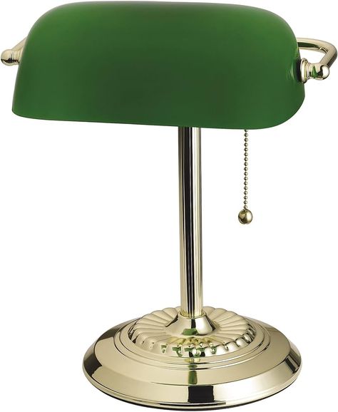 Catalina Lighting Traditional Desk Lamp, Green, Smart Home Capable for Home Office, Dorm, Apartment, Corded with Adjustable Lighting - Amazon.com Bankers Desk, Desk Accents, Bankers Desk Lamp, Bankers Lamp, Lamp With Glass, Small Workspace, Modern Desk Lamp, Retro Desk, Antique Desk