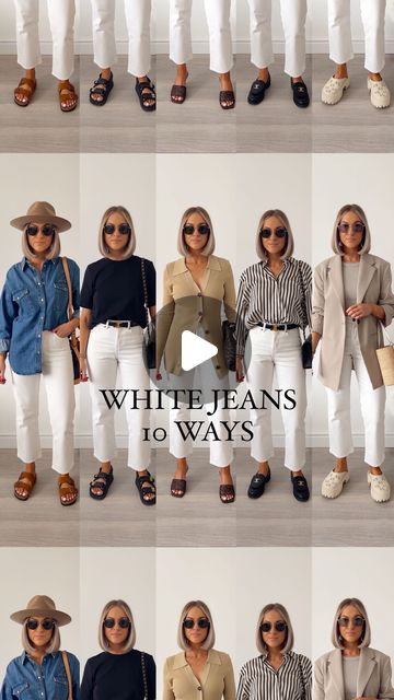 Crop White Jeans Outfit, White Jeans Capsule Wardrobe, White Mom Fit Jeans Outfit, Outfits To Wear With White Jeans, White Jeans Going Out Outfit, White Pants Winter Outfit Casual, Ways To Style White Jeans, Light Denim Jeans Outfit Summer, White Top White Pants