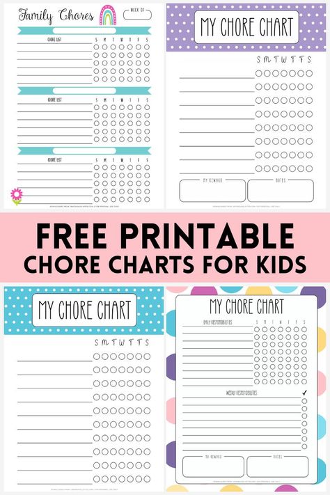 Stay organized with one of these free printable chore charts for kids! Choose between 16 colorful templates - from simple responsibility charts to charts for 2 or 3 kids. Chore Chart Kids Printable Free, Free Chore Chart, Printable Potty Chart, Chore Charts For Kids, Kids Responsibility Chart, Kids Chore Chart Printable, Free Printable Chore Charts, Toddler Reward Chart, Chore Chart Printable