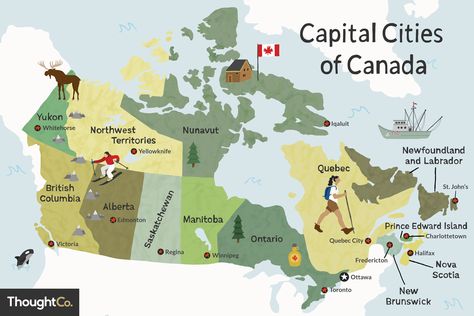 The capital cities of the provinces and territories of Canada range from world-class metropolises to thriving native cultural centers. Canada Cities, Canadian Geography, Year Board, Fredericton New Brunswick, Map Of Canada, Whitehorse Yukon, Baffin Island, Ottawa River, Capital Of Canada