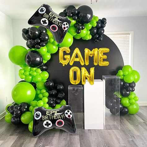 Game On Backdrop, Gamer Balloon Arch, Gaming Balloon Arch, Gaming Theme Birthday Party Decorations, Gaming Party Theme, Gamer Balloon Garland, Video Games Party Ideas, Game On Party Ideas, Gamer Decorations Party