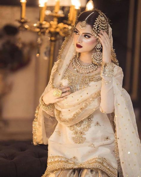 Pakistani Nikkah Bride, wedding dress, beautiful bridal makeup and elegant jewelry fashion Pakistani Look For Engagement, Engagement Dress For Pakistani Bride, Hairstyles For Gharara Dress, Nikah Bride Pakistani Bridal, Pakistani Bridal Wear Nikah, Pakistani Nikkah Dress, Nikah Dress Pakistani Brides, Pakistani Bride Dress, Nikkah Dress Pakistani