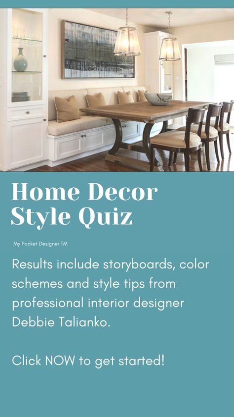 Ever wonder what your style really is? Take our quick and easy STYLE QUIZ and find out now! Reaults include storyboards, color palettes and design tips from professional interior designer Debbie L. Talianko. Find My Interior Design Style, What Is My Design Style Quiz Home Decor, What’s My Decorating Style Quiz, What Is My Home Decor Style Quiz, What’s My Interior Design Style, What Is My Interior Design Style Quiz, Decor Styles Types Of Interior Quiz, What Is My Style Quiz Interior Design, Whats My Style Quiz Home Decor