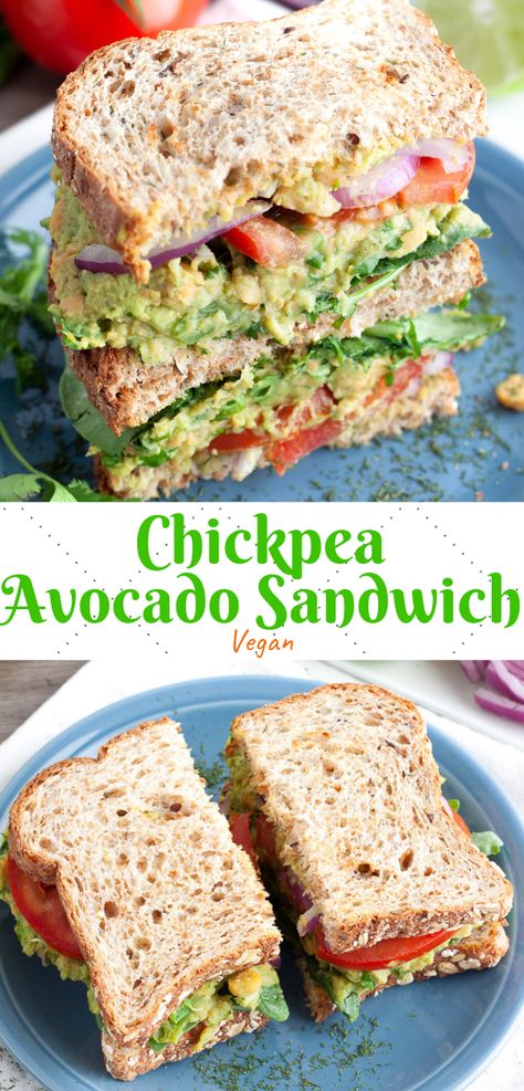 This vegan chickpea and avocado sandwich is packed with protein and full of cilantro, celery, basil, green onion, lime and more! The perfect lunch recipe! #chickpeaavocadosandwich #veganchickpeasalad #veganchickpeaavocadosandwich #vegansandwich #veganavocadosandwich Avocado Sandwich Vegan, Chickpea Avocado Sandwich, Chickpea And Avocado, Burrito Vegan, Deserturi Raw Vegan, Resep Sandwich, Chickpea Avocado, Vegan Chickpea, Avocado Sandwich