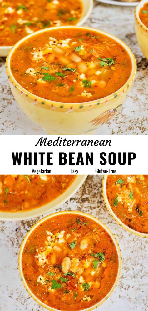 Meatless Soup Recipes, Mediterranean Soup Recipes, Blender Soups, Healthy Soup Recipes Clean Eating, Beans Recipe Crockpot, Mediterranean Soup, Soup With Vegetables, Bean And Vegetable Soup, White Bean Recipes