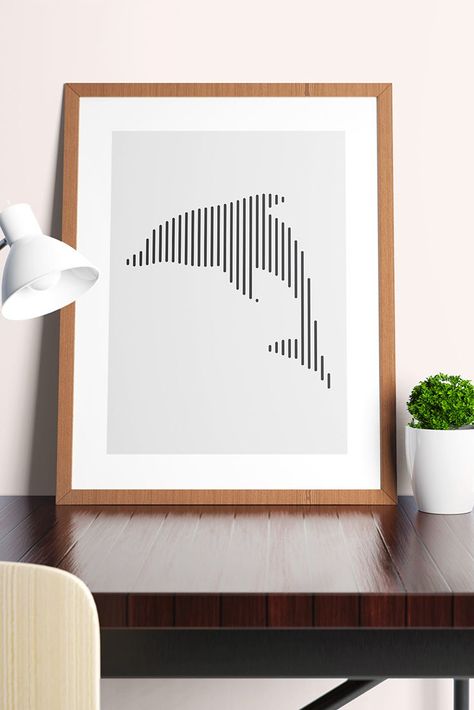 Horizontal Line Art Drawings, Vertical Line Drawing, Vertical Lines Art Design, Line Art Drawings Easy, Dolphin Abstract, Vertical Drawing, Line Art Photoshop, Dolphin Wall Art, Minimalist Wall Art Printable