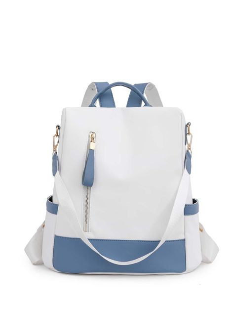 Multicolor Preppy Collar  Nylon Colorblock Functional Backpack Embellished   Women Bags Tas Mini, Stylish School Bags, Bts Billboard, Elegant Girl, Girly Bags, Stylish Backpacks, Stil Elegant, Fancy Bags, Shoulder Backpack