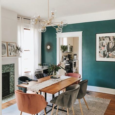 Dining Room Teal, Accent Wall Paint Colors, Dining Room Trends, Green Dining Room, Teal Paint, Accent Wall Paint, Dining Room Seating, Target Home Decor, Wall Paint Colors