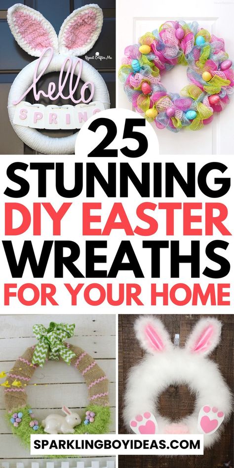 Explore the charm of DIY Easter wreaths for front door with these easter wreath decorating ideas! From rustic Easter wreaths, easter egg wreaths, easter bunny wreaths, and easter basket wreaths to spring flower wreaths, we cover all styles. Our easy-to-follow guides create elegant Easter door decor with ribbons, burlap, or upcycled materials. Whether you love farmhouse style or minimalist designs, our spring wreath decorating ideas will spark your creativity. So try these DIY easter decorations. Easter Bunny Wreath Diy, Easter Bunny Door Wreath, Spring Wreaths For Front Door Diy, Bunny Wreaths, Bunny Wreath Diy, Wreath Decorating Ideas, Ribbon Wreath Diy, Burlap Easter Wreath, Easter Porch Decor