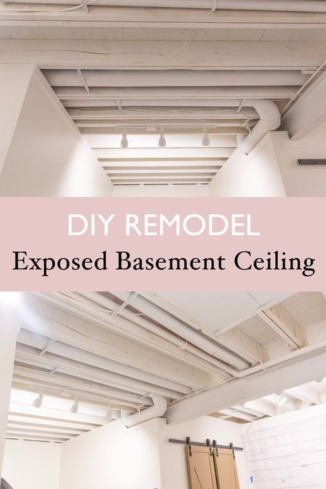 5 Considerations for an Exposed a Basement Ceiling (with Pictures) Ceiling Light Ideas, Drop Ceiling Basement, Unfinished Basement Ceiling, Exposed Basement Ceiling, Basement Ceiling Painted, Basement Ceilings, Cheap Basement Remodel, Ceiling Painted, Painting Ceiling