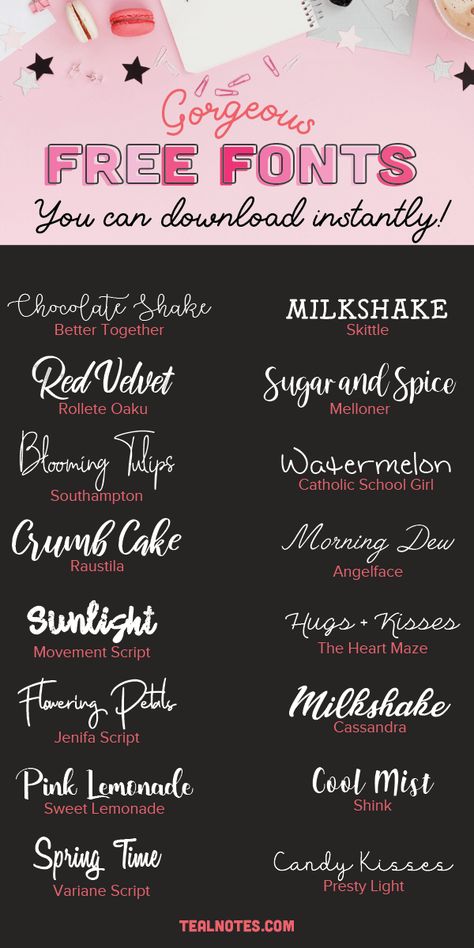 Gorgeous Free Fonts You Can Download Instantly For Your Next Project! Font Love, Alfabet Font, Girly Fonts, Free Fonts For Cricut, Schrift Design, Pretty Fonts, Font Packs, Design Blogs, Free Script Fonts