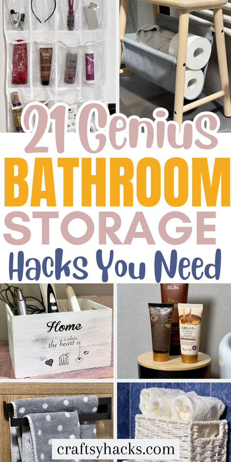 21 Bathroom Organizing Ideas that will help the smallest of spaces Small Bathroom Storage Organization, Tony Bathroom Storage, Bathroom Hacks Organizing Ideas, Small Bathroom Organizer Ideas, Storage Ideas For Hair Products, Organization For Bathroom Cabinets, Small Master Bath Organization, Bathroom Organization Tips, Diy Small Space Organization