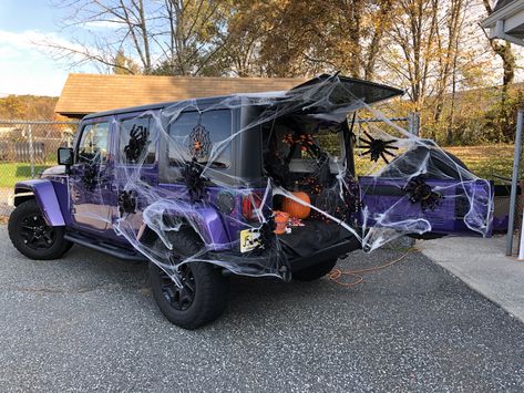 Jeep trunk or treat Trick Or Treat Car Trunk, Halloween Jeep Decorations Trunk Or Treat, How To Decorate Your Jeep For Halloween, Halloween Ideas For Jeep Wrangler, Jeep Halloween Trunk Or Treat, Halloween Decorations For Jeep Wrangler, Jeep Trunk Or Treat Ideas, Jeep Wrangler Trunk Or Treat, Jeeps Decorated For Halloween