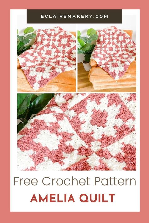 Capture the look of vintage quilt designs with the Amelia Crochet Quilt. Made using C2C crochet, this free corner to corner crochet blanket pattern uses simple c2c crochet color changes to make a stunning blanket. Free graph pattern now available on my blog. #c2ccrochet #c2ccrochetblanket #freec2ccrochetblanket #freec2ccrochetpattern #cornertocornercrochetblanket Free C2c Patterns, Corner To Corner Crochet Blanket, Valentine Crochet, Corner To Corner Crochet Pattern, Crochet Quilt Pattern, Crochet House, Valentines Blanket, C2c Crochet Pattern Free, C2c Crochet Blanket