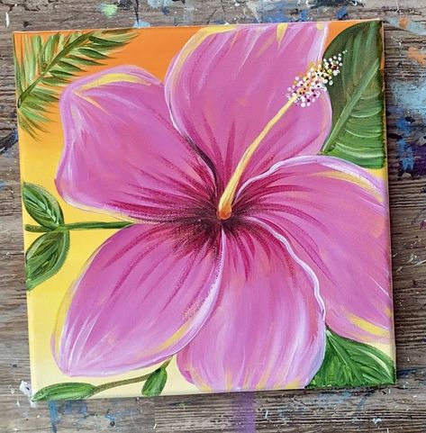 Easy Simply Tropical Hibiscus Painting - Step By Step Acrylic Tutorial Painting Leaves, Tropical Painting, Acrylic Painting Flowers, Easy Canvas Art, Simple Canvas Paintings, Cat Air, Cute Canvas Paintings, Acrylic Flower, Painting Idea