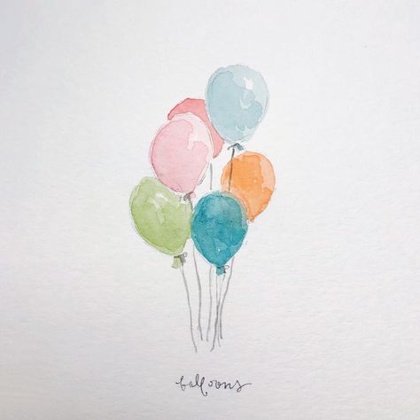 Easy Watercolor Birthday Cards, Watercolour Balloons, Balloons Illustration, Rose Project, Balloon Watercolor, Watercolor Balloons, 31 Daily, Balloon Illustration, Watercolor Birthday Cards