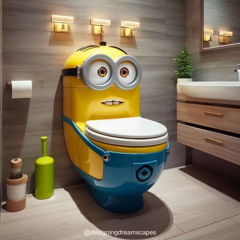 Minion-Shaped Toilet: Unique and Quirky Bathroom Fixture Luxury Bathrooms, Minions, Cool Toilets, Quirky Bathroom, Yoda Funny, Proper Hygiene, Poppy Playtime, Quirky Home Decor, Toilet Accessories