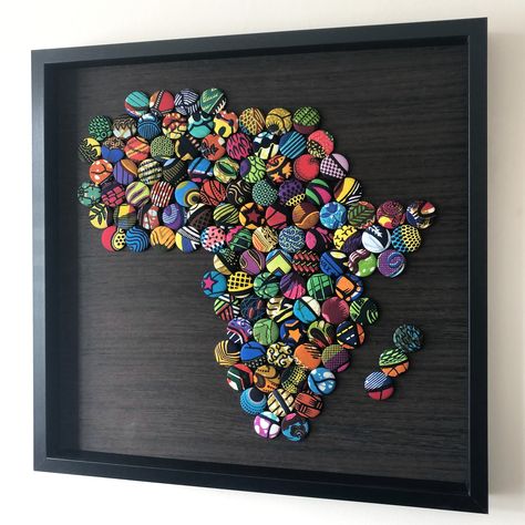 African Fabric Map, Upcycling, Ankara Home Decor, Diy African Decor, Fabric Badges, Modern African Decor, Afrocentric Decor, Africa Art Design, African Shop