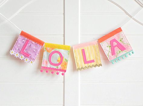 Tela, Mini Macrame Wall Hanging, Name Garland, Name Bunting, Bohemian Baby, Fabric Name, Name Banner, Fabric Bunting, Fabric Banner